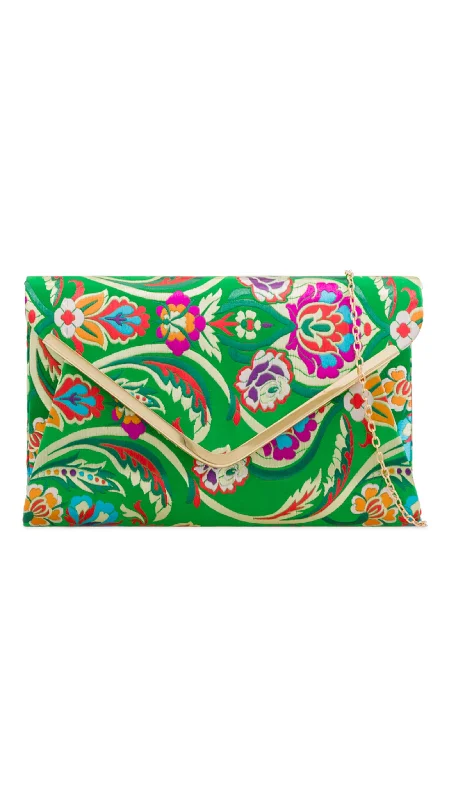 Sequined clutch in a metallic color for a party lookOriental Clutch- Green