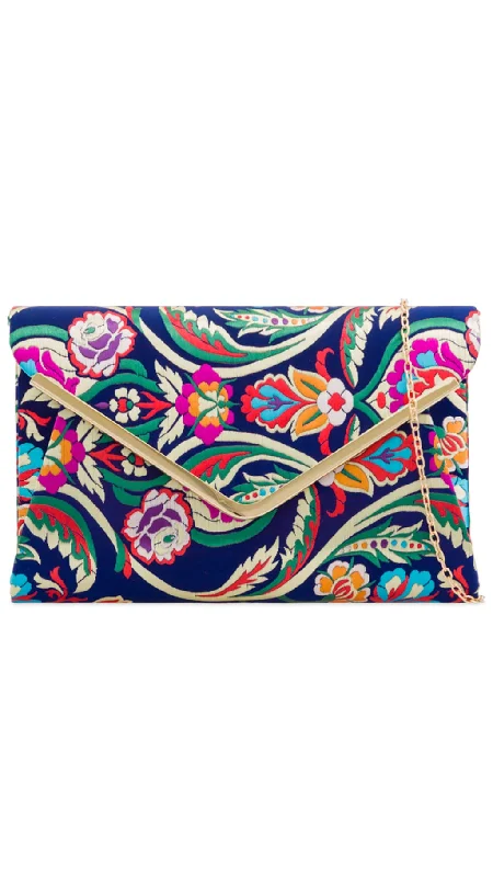 Embroidered silk clutch with a traditional motif for a cultural touchOriental Clutch- Navy Embroidered silk clutch with a traditional motif for a cultural touchOriental Clutch- Navy