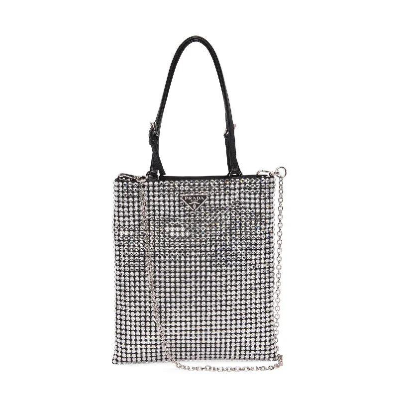 Lace - covered clutch for a romantic and feminine lookPrada Black Satin & Crystal Mini Tote Bag Lace - covered clutch for a romantic and feminine lookPrada Black Satin & Crystal Mini Tote Bag