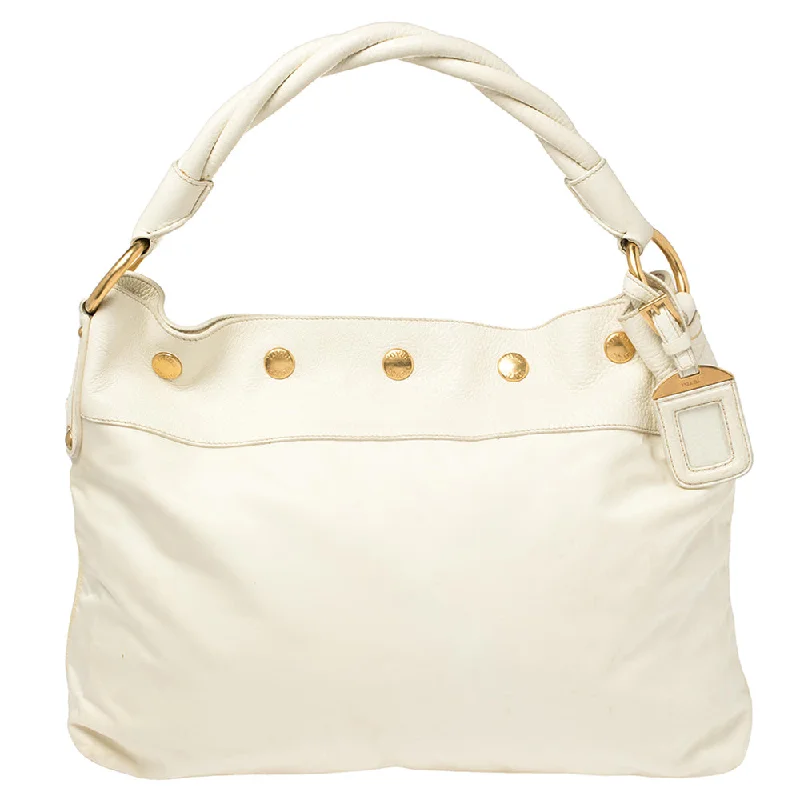 PradaNylon And Leather Braided Handle Hobo