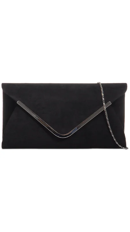 Clutch with a removable strap to be used as a hand - held or cross - bodyRegan Clutch- Black Clutch with a removable strap to be used as a hand - held or cross - bodyRegan Clutch- Black