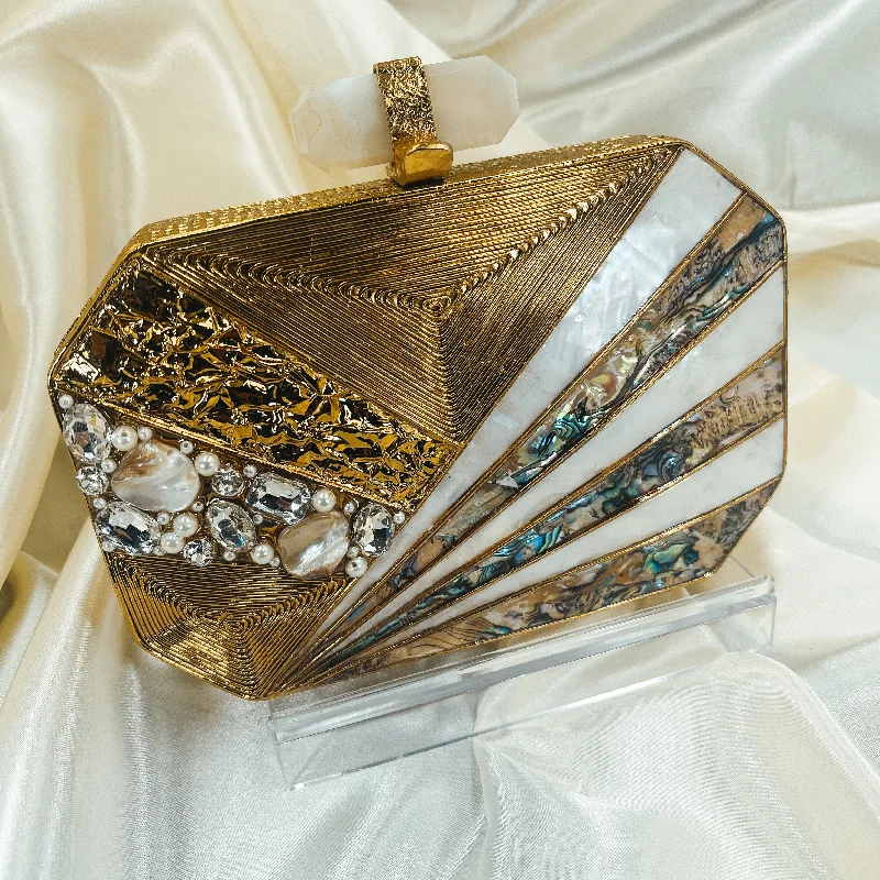 Velvet clutch with a tassel detail for a bohemian - chic styleSANIA Clutch (Gold)