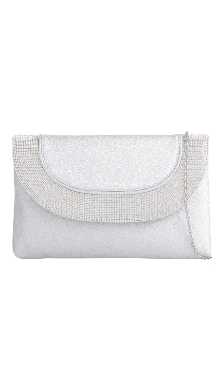 Fur - trimmed evening bag for a luxurious winter eventSara Clutch- Silver Glitter