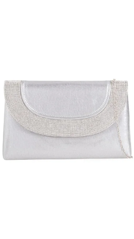 Two - tone clutch with a contrast color lining for added styleSara Clutch- Silver