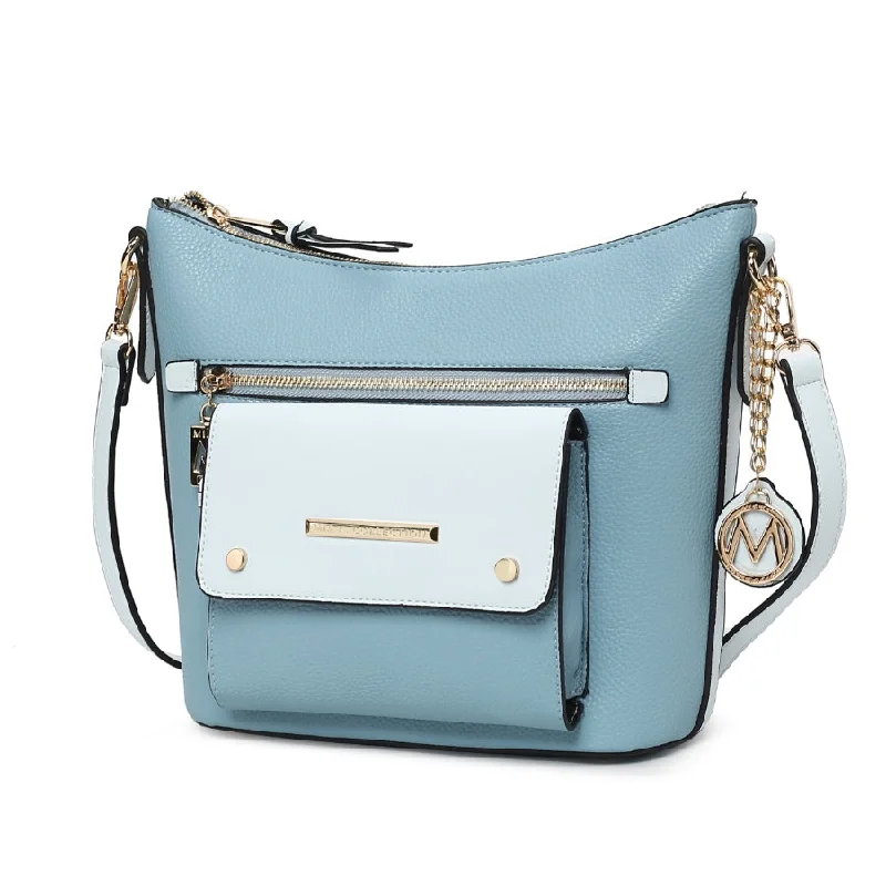 Vintage - style crossbody bag with a brass frame and leather strapsSerenity Color Block Vegan Leather Women’s Crossbody Bag by Mia K