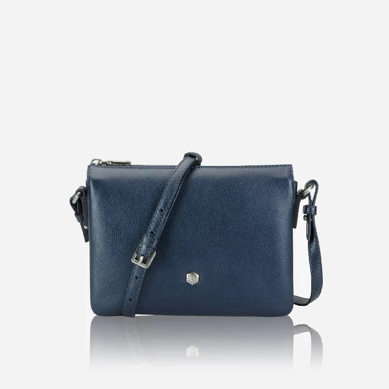 Studded crossbody bag with a punk - rock edgeSlim Ladies Leather Crossbody, Metallic Indigo Studded crossbody bag with a punk - rock edgeSlim Ladies Leather Crossbody, Metallic Indigo