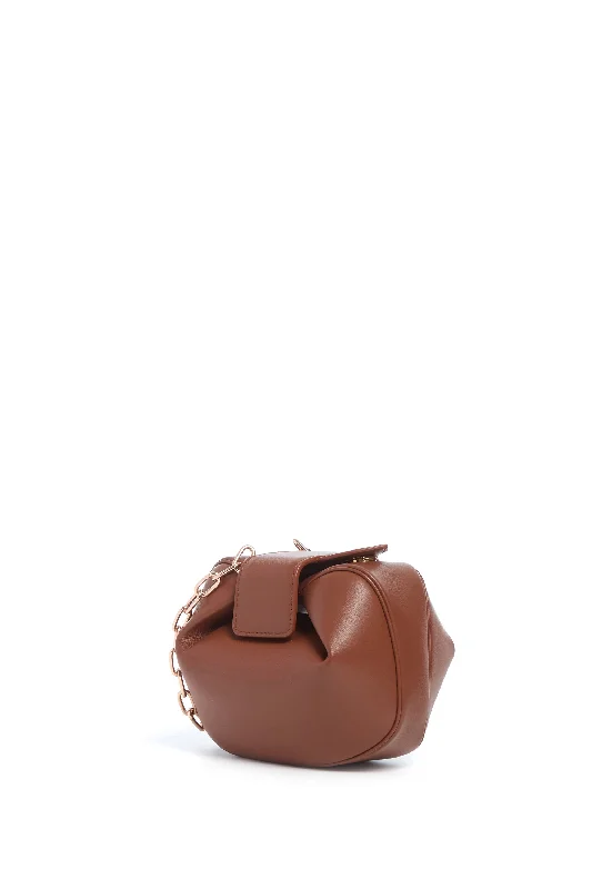 Geometric - shaped evening bag for a contemporary aestheticSoft Demi Clutch with Chain in Cognac Nappa Leather