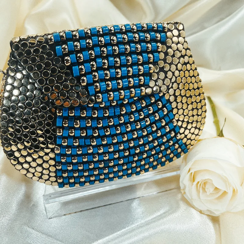 Leather evening bag with a gold - plated chain strap for a sophisticated lookESHA Mosaic Clutch (Blue) Leather evening bag with a gold - plated chain strap for a sophisticated lookESHA Mosaic Clutch (Blue)