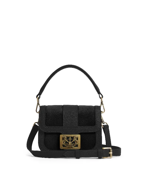 Silk crossbody bag with a delicate print for a feminine touchClarence Handbag - Black Suede Silk crossbody bag with a delicate print for a feminine touchClarence Handbag - Black Suede