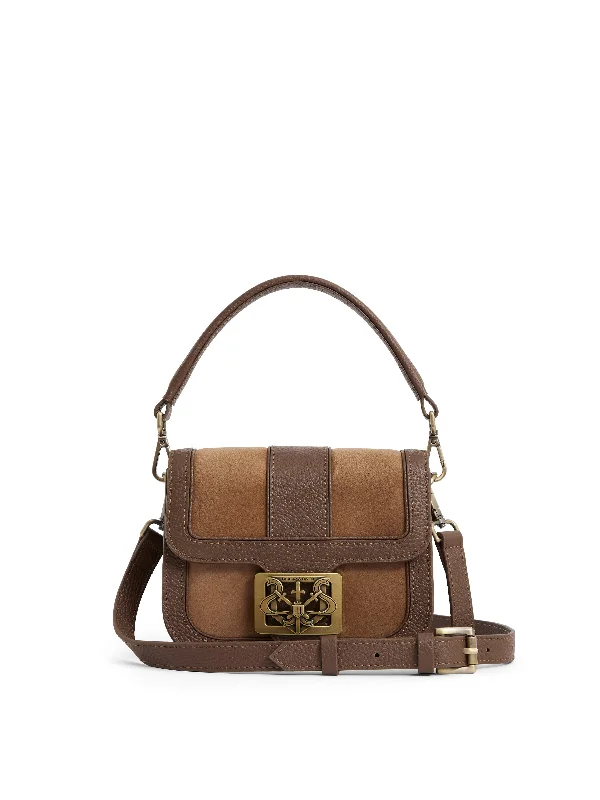 Convertible crossbody bag that can be worn as a shoulder bagClarence Handbag - Tan Suede Convertible crossbody bag that can be worn as a shoulder bagClarence Handbag - Tan Suede