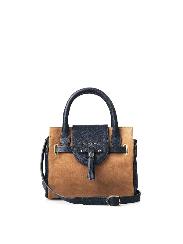 Embroidered crossbody bag with intricate beadwork for a unique touchMini Windsor Handbag - Tan & Navy Embroidered crossbody bag with intricate beadwork for a unique touchMini Windsor Handbag - Tan & Navy