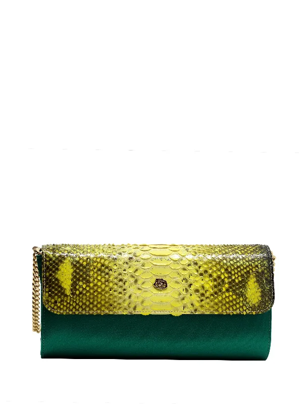 Convertible crossbody bag that can be worn as a shoulder bagTheta Yellow/Green Python Clutch Convertible crossbody bag that can be worn as a shoulder bagTheta Yellow/Green Python Clutch
