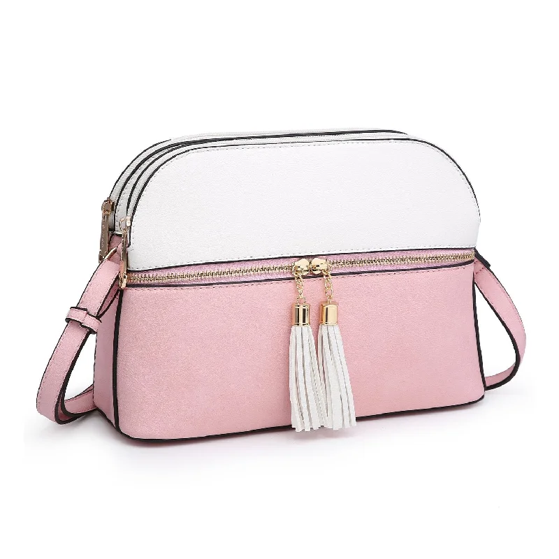Lightweight nylon crossbody bag with a floral print for spring outingsTwo-Tone Tassel Crossbody Bag Lightweight nylon crossbody bag with a floral print for spring outingsTwo-Tone Tassel Crossbody Bag