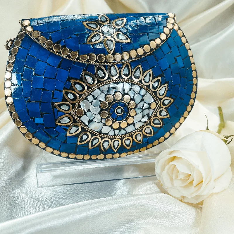 Embroidered silk clutch with a traditional motif for a cultural touchFIZA Mosaic Clutch (Blue) Embroidered silk clutch with a traditional motif for a cultural touchFIZA Mosaic Clutch (Blue)